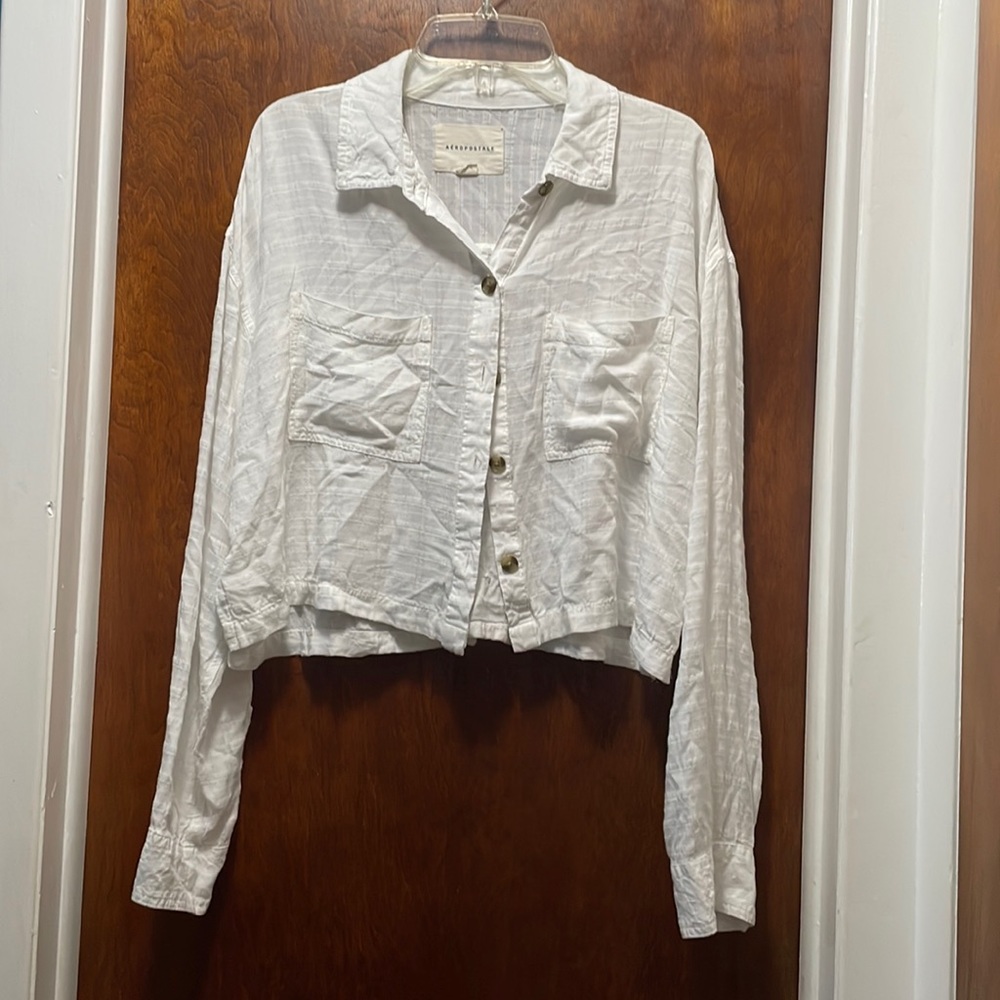 White cropped button up, size: M, brand: aéropostale, color: white